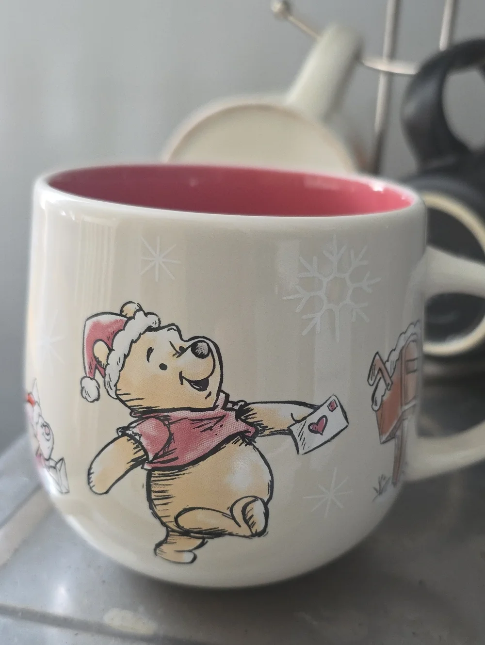 Holiday Winnie the Pooh Tigger & Eeyore Ceramic Mug - Pink Interior